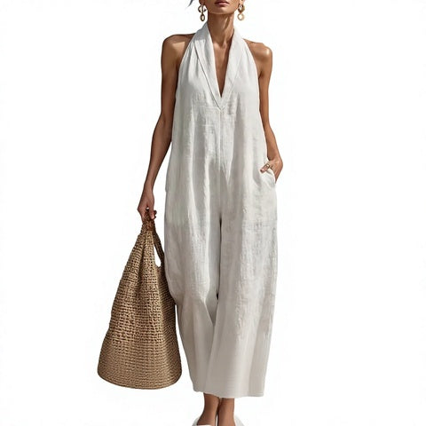 Simple elegant white and black jumpsuit for women