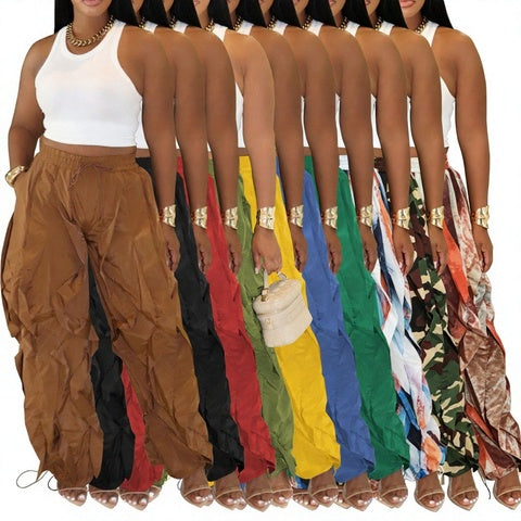 Elegant commuter wide-leg pants with patchwork detail