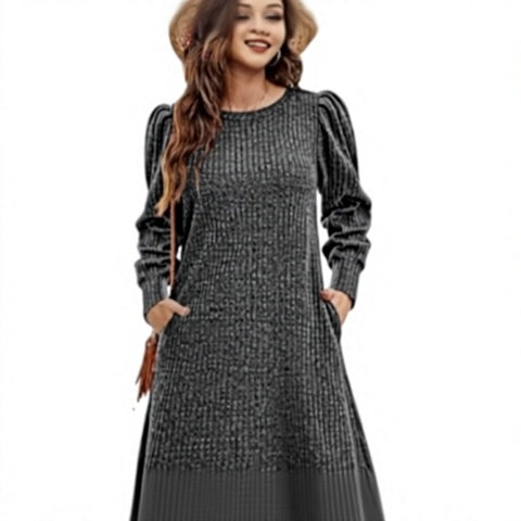 Knit A-line dress with bubble sleeves