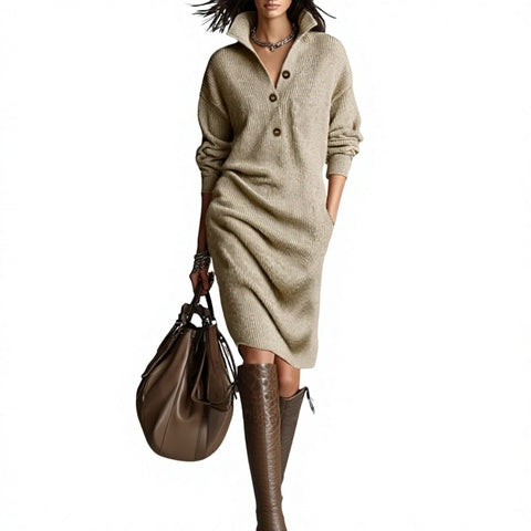 Elegant wool-blend knit midi dress