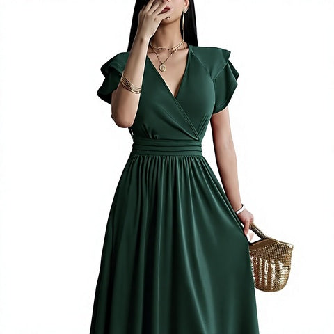 Vintage chic V-neck A-line midi dress