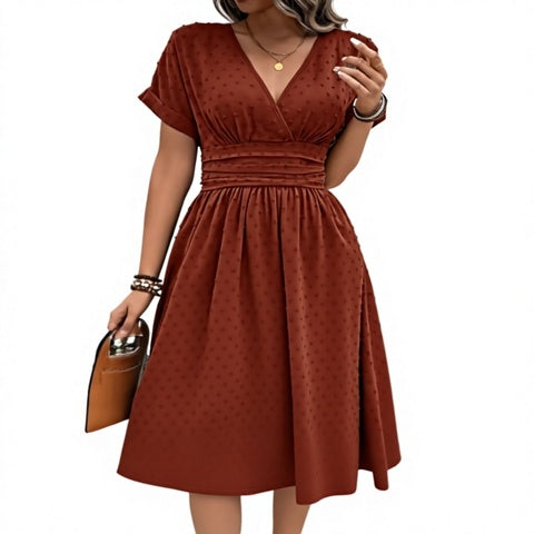 V-neck slim-fit midi dress for women