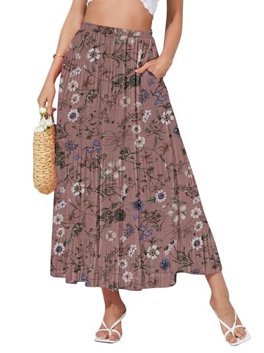 Women's Chiffon Elastic High Waist Pleated A-Line Maxi Skirts