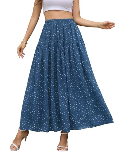 Women's Chiffon Elastic High Waist Pleated A-Line Maxi Skirts